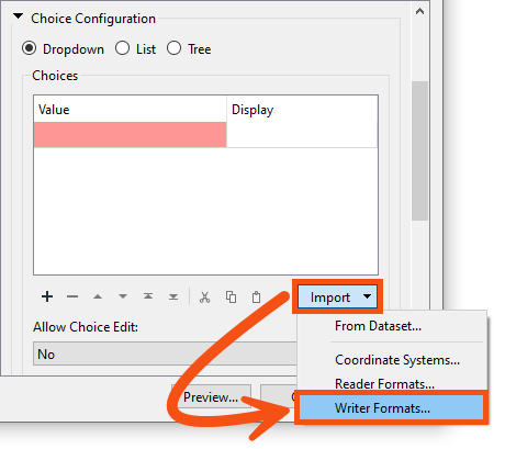Importing writer formats to fill in the Choices table